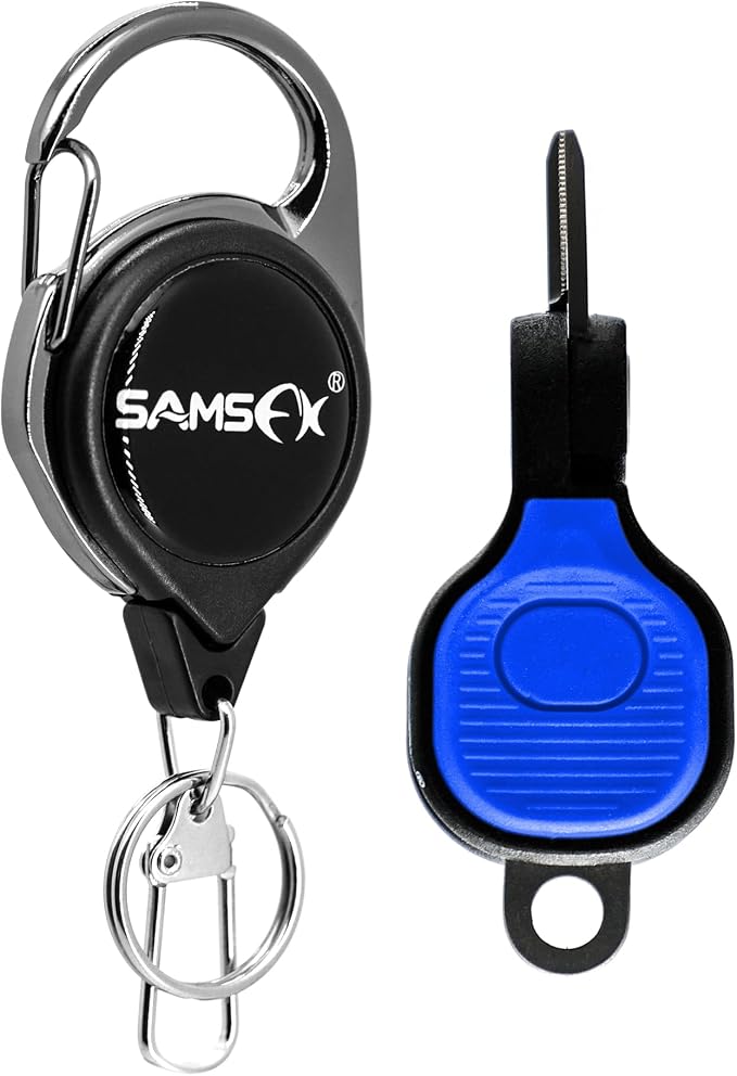 SAMSFX Fishing Nipper with Retractable Tether, Stainless Steel Blades that Cut Braid, Mono and Fluoro Lines, SNIP, Fishing Line Cutters (Blue)