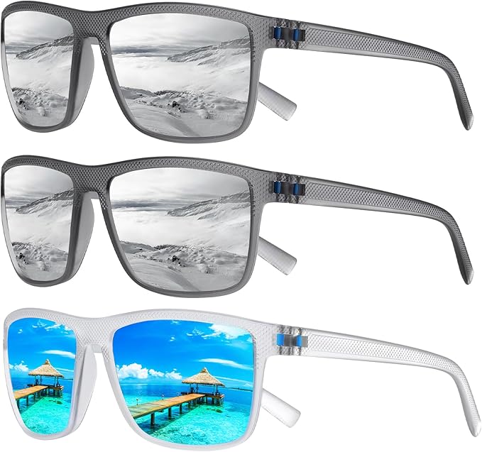 Square Polarized Sunglasses for Men and Women Lightweight Frame Sun Glasses with UV Protection