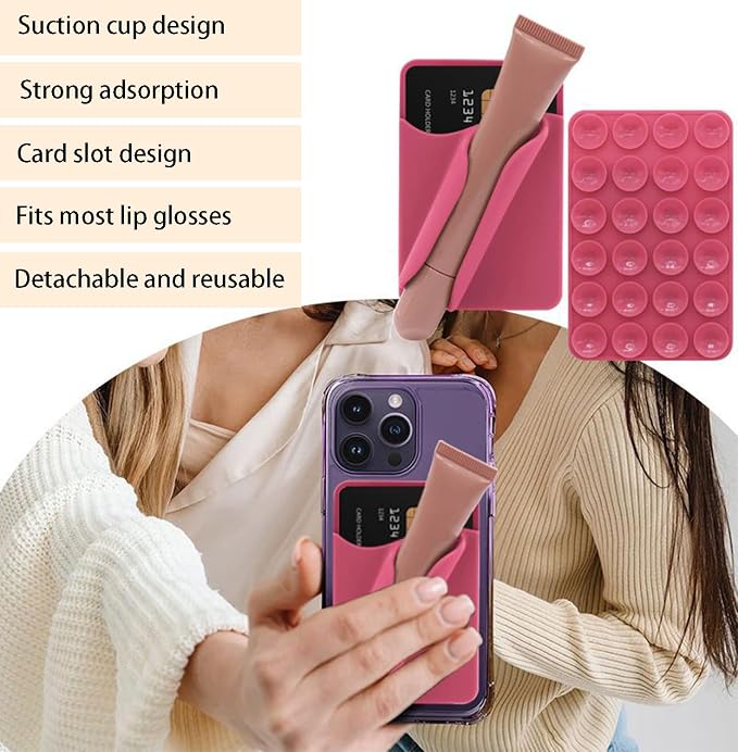 Silicone Suction Phone Case Adhesive Mount, Featuring A Card Slot, A Self-Adhesive Lip Gloss Holder Detachable Mount, Compatible with Most Smartphones(White)