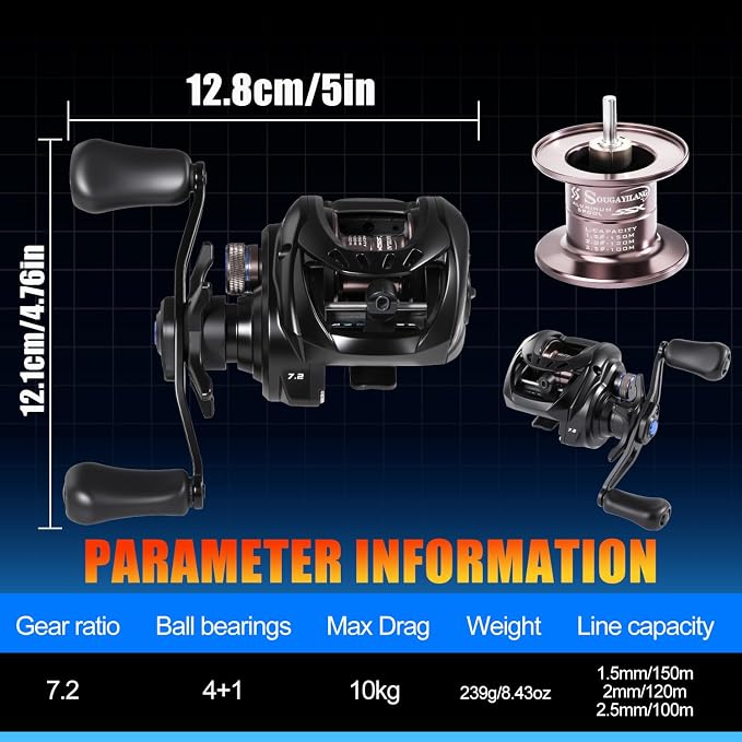 Sougayilang Baitcasting Reel with Digital Anti-Backlash Control - Smart Computer Braking System, 7.2:1 Gear Ratio, 18.5LB Max Drag-Easy Casting Baitcaster for Beginners & Bass Anglers