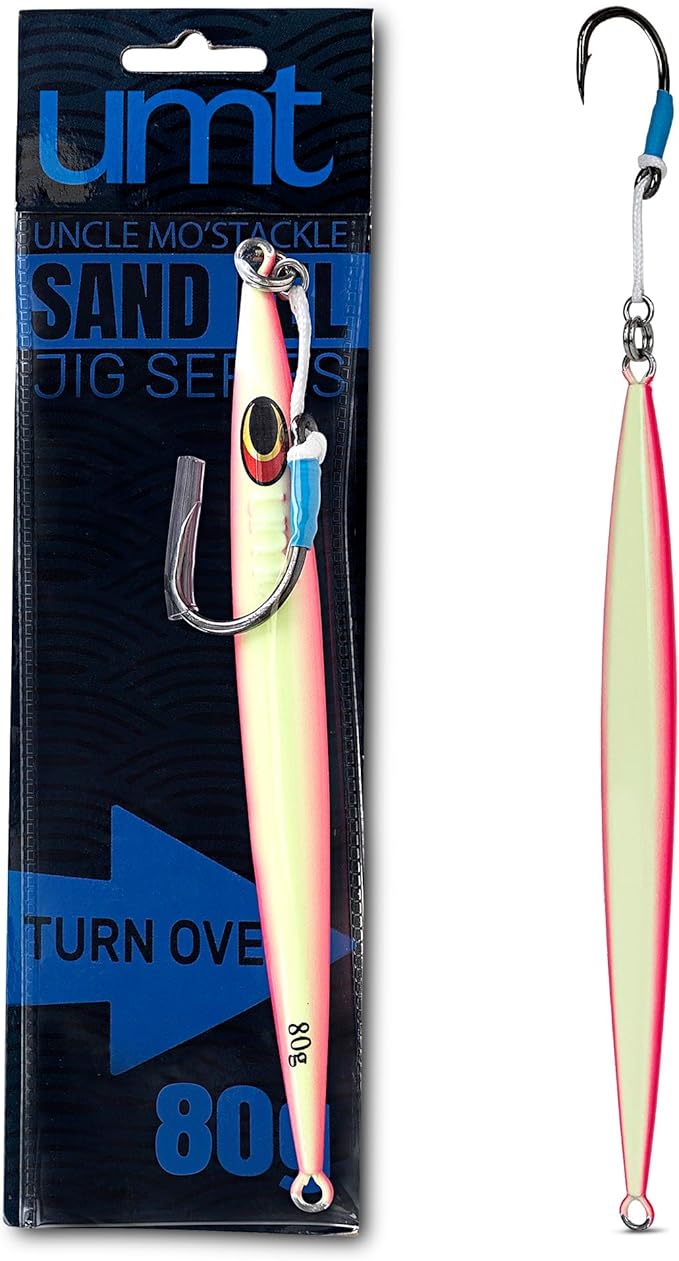 UMT Sand EEL 80g Offshore Fishing Jigs - Multi Species. Packs: 1, 5, 10. Green, Pink. Pro-Grade.