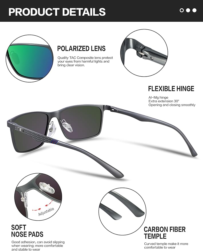 BIRCEN Polarized Mens Sunglasses for Driving: UV Protection Al-Mg Metal Sunglasses Lightweight Shades for Fishing Travel Golf