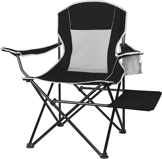 XGEAR Camping Chairs 350LBS Capacity, Heavy Duty Folding Chair with Side Table, Portable Outdoor Chair with Cup Holder for Adults, Collapsible for Tailgating, Beach, Fishing, Backyard - Black