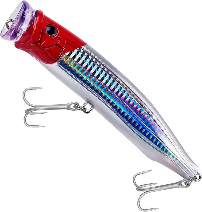 THKFISH Popper Lures Saltwater Tuna Popper Topwater Fishing Lures for Surf Fishing Bass with 3D Eyes for GT Tuna Large Fish 5.9in 1pc/3pcs