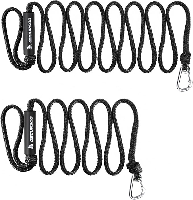 Obcursco PWC Boat Dock Lines 1/2”x (7ft & 14ft), Jet Ski Mooring Dock Line Tie Pontoon Accessories for Waverunner, Kayak Tow Lines with 316 Stainless Steel Clip (Black)
