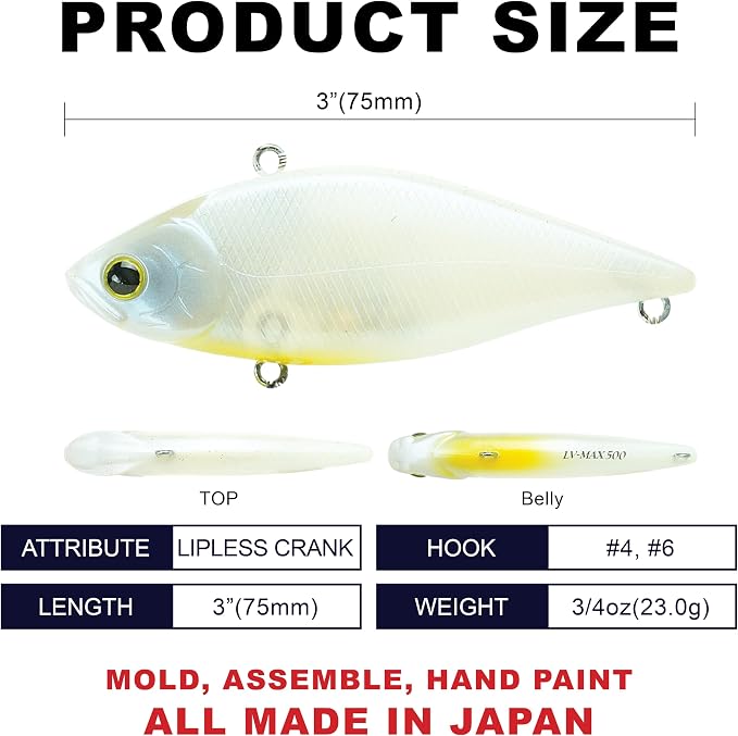 LUCKY CRAFT LV 500, Freshwater Bass Fishing Lure, Lipless Crank Bait, Smallmouth, Sinking, Tournament Winning, Perfect Wobbling, Fishing Gear, Fishing Accessories, Fishing Tackle