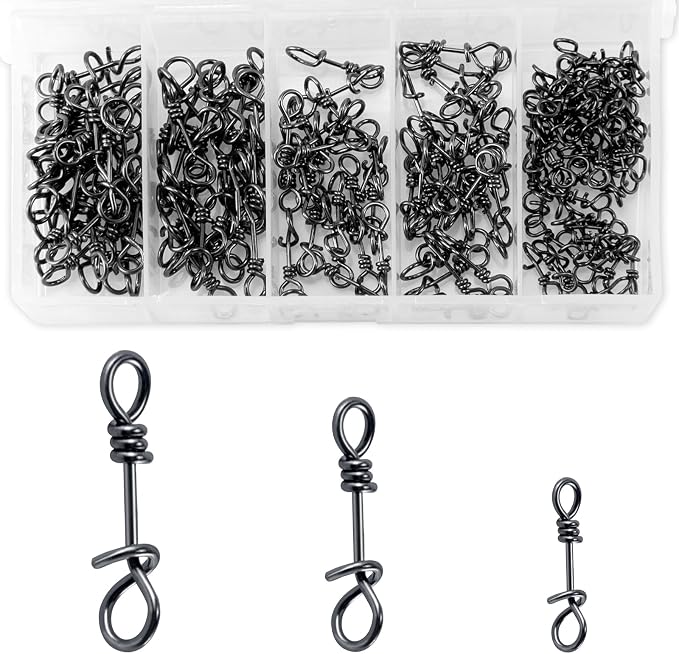 Alwonder 150-Pack Fly Fishing Snaps Twist Clips, 3/5 Sizes Stainless Steel Quick Change Lure Snaps No Knot Clip Quick Snap Fast Snap Lure Connector for Jigs Lures Fishing Clips Swivels Terminal Tackle