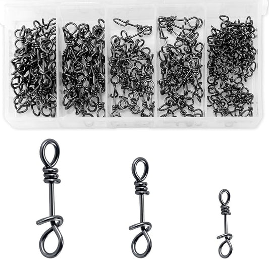 Alwonder 150-Pack Fly Fishing Snaps Twist Clips, 3/5 Sizes Stainless Steel Quick Change Lure Snaps No Knot Clip Quick Snap Fast Snap Lure Connector for Jigs Lures Fishing Clips Swivels Terminal Tackle
