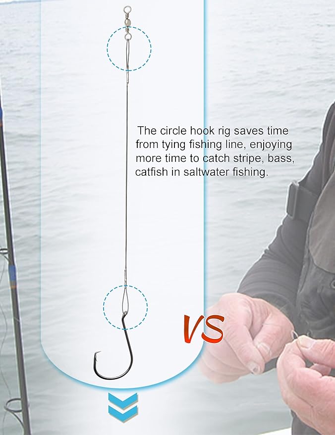 Circle Hooks Rigs Saltwater Steel Leader Wire, 25pcs Heavy Duty Circle Hook with Leader Wire Bass Catfish Fishing Lure Rig