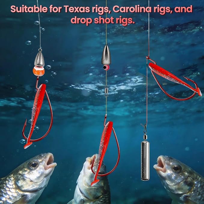 50/100/120pcs EWG Fishing Hooks, Bass Fishing Hooks Offset Worm Hook Texas Rig Hooks Live Bait Fishing Hooks for Freshwater Saltwater Size 4 2 1 1/0 2/0 3/0 4/0 5/0