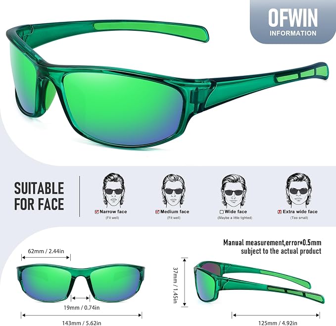 Sports Polarized Sunglasses for Men Women Wrap Around Sun Glasses Fishing Cycling Driving Running UV Protection