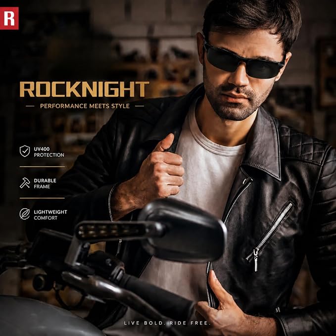 ROCKNIGHT Polarized Rectangular Sunglasses for Men Driving UV400 Protection Lightweight Al‑Mg Frame