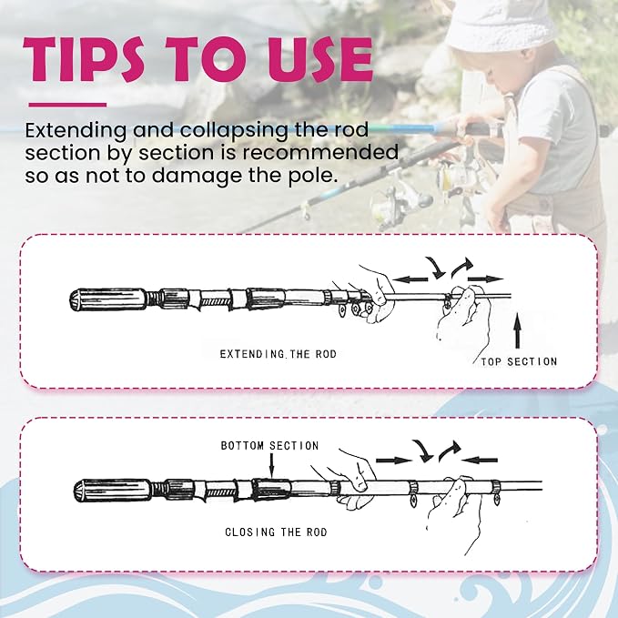 Kids Fishing Pole, Portable Telescopic Kids Fishing Poles for Boys Girls Youth, Fishing Rod and Reel Combo