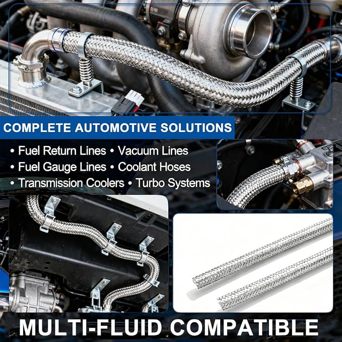16AN Stainless Steel Braided Fuel Line Hose - 754 PSI Working Pressure & 2537 PSI Burst Compatible with Oil, Fuel, Transmission Cooler, Hydraulic Lines - 10ft Length