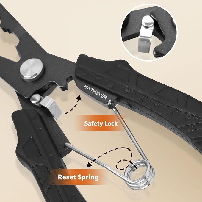 Saltwater Fishing Pliers, Split Ring Pliers for Fishing with Safety Lock, Fish Pliers with Sheath and Lanyard, Fishing Gifts for Men