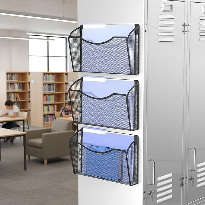 Magnetic Wall File Organizer,Hanging Wall Mounted File Folder Binder Holder Mail Organizer for Office,Home and School Supplies