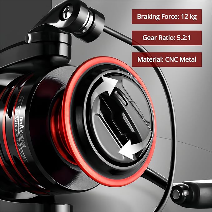 Spinning Fishing Reel – Metal Spool & Alloy Handle, Long-Cast Deep Spool Reel, Smooth Drag System, 13+1 Bearings, Adjustable Folding Handle, Freshwater & Saltwater Lure Reel