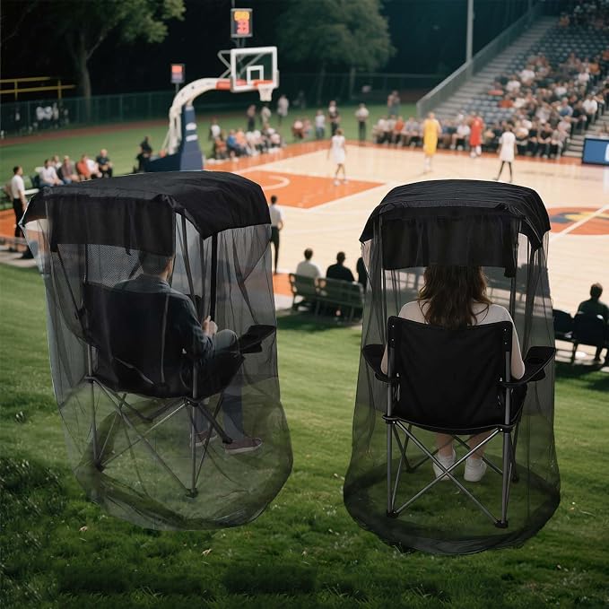 2PCS Mosquito Net Cover for Canopy Chair, 63"H Bug Barrier Mosquitos Mesh Tent Black Chair Mosquito Netting with Zipper 35"X32" Waterproof Roof for Fishing Camping Chairs Outdoors, Chair Not Included