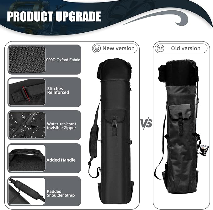 Fishing Rod Bag Fishing Rod Case, Durable Folding 900D Oxford Fabric Portable Large Capacity Waterproof, Fishing Gifts for Men Boys