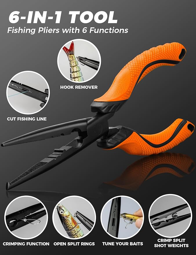 Fish Gripper 9.2",Muti-Function Line Cutter Fishing Pliers, Saltwater Fishing Tool Kit,Fishing Gear with Fishing Lanyard