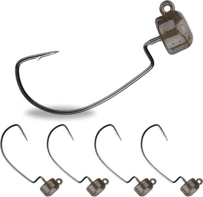Reaction Tackle Tungsten Mushroom Head Jig Heads, Ned Rig Shroom Jigs for Finesse Bass Fishing, Stand Up Bait with Weedless and EWG Hook Options (5-Pack)