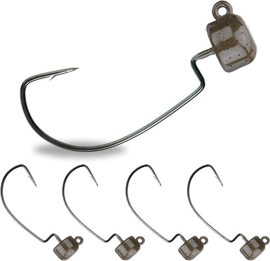 Reaction Tackle Tungsten Mushroom Head Jig Heads, Ned Rig Shroom Jigs for Finesse Bass Fishing, Stand Up Bait with Weedless and EWG Hook Options (5-Pack)
