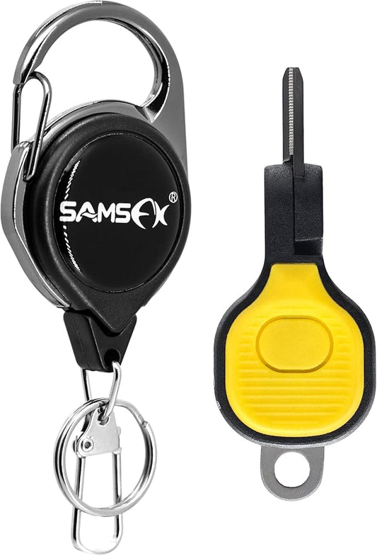 SAMSFX Fishing Nipper with Retractable Tether, Stainless Steel Blades that Cut Braid, Mono and Fluoro Lines, SNIP, Fishing Line Cutters (Yellow)