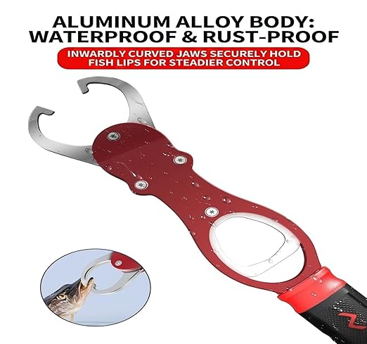Fish Lip Gripper with Scale, Fish Control Tool Fish Grabber, Stainless Steel Fishing Pliers with Non-Slip Handle, Portable Fish Holder Tool for Saltwater Freshwater Fishing