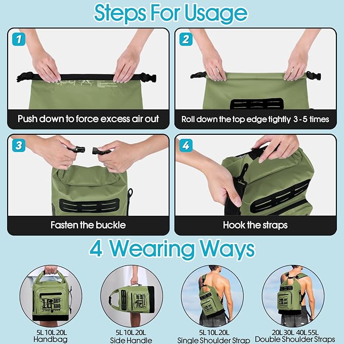 MORXPLOR Dry Bag Waterproof,5L/10L/20L/30L/40L/55L Roll Top Dry Bag Backpack with WaterProof Phone Case for Swim,Kayak