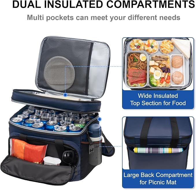 EVERFUN Small Compact Cooler Bag 24/48 Can Insulated Lunch Box Double Deck Soft Leak-Proof Waterproof Collapsible Ice Chest for Men Women Work Travel Car Trip Picnic Beach