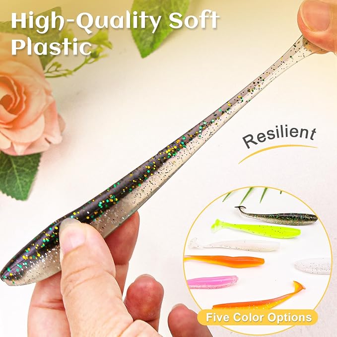 30pcs Soft Plastic Fishing Lures Paddle Tail Swimbaits Soft Baits Lure for Bass Crappie Trout Shad Freshwater Saltwater Fishing Mixed 3.5 Inch 4.7 Inch Swim Bait Kit with Box