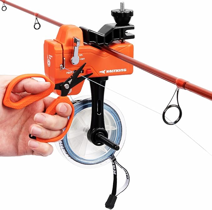 KastKing Kalibrate Fishing Line Spooler & 5’’ Braid Scissors - W/Line Counter, Patented Accessories, Portable, Compact, for Spinning & Casting Reels - No Line Twist, Fishing Gears Gifts for Men