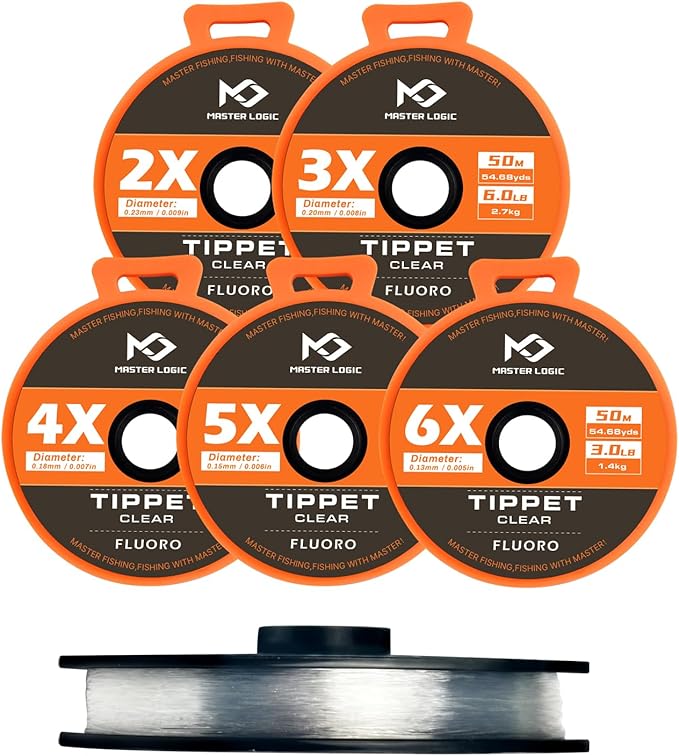 Fly Fishing Tippet Leaders Line with Holder and Silicone Tenders 32/55 Yard Spools, 2X-6X Tippets Clear