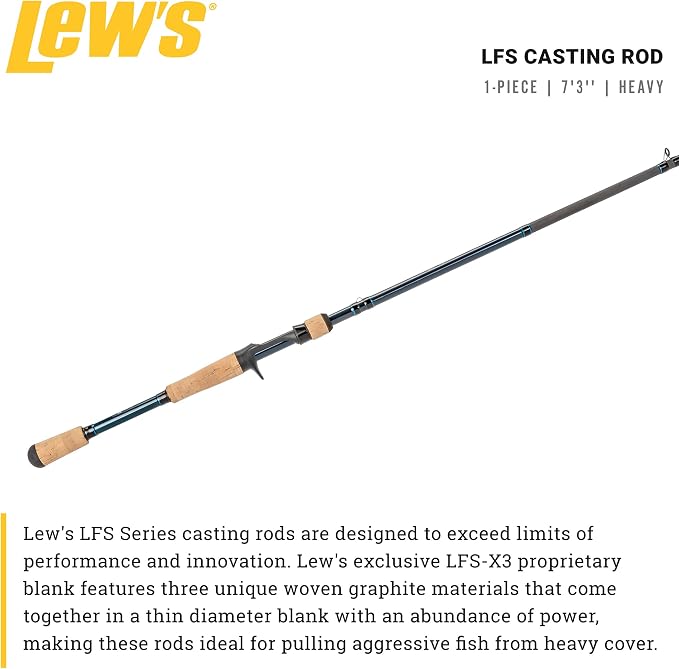 Lew's LFS Casting Fishing Rod, LFS-X3 Blank, Cork Split-Grip, Fuji Concept O Guides, Full Contact Reel Seat, Blue/Black