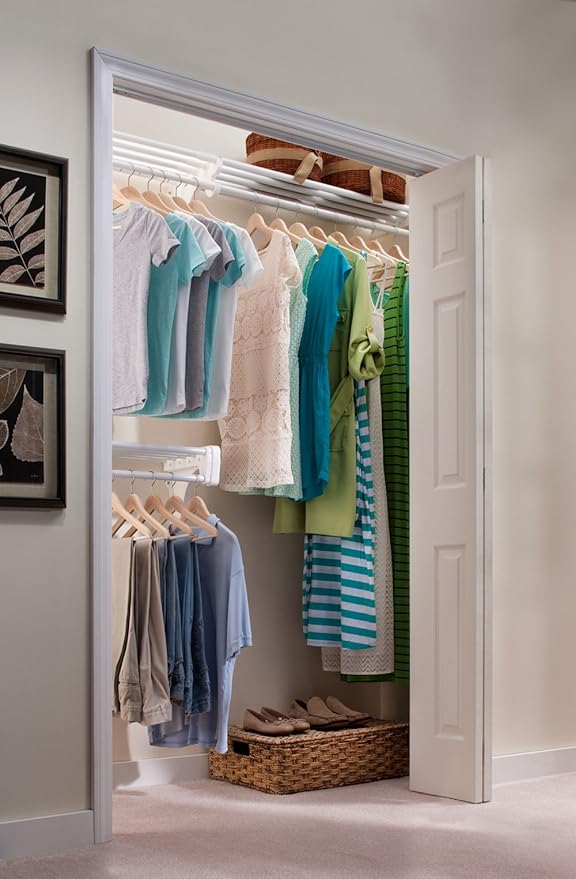 EZ Shelf - DIY Closet Organizer Kit - Expandable to 12.2 ft. of Hanging & Shelf Space - White