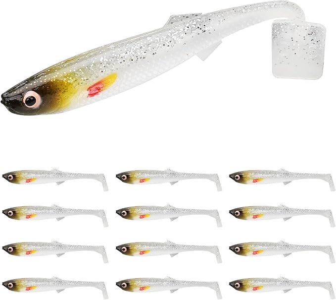 TRUSCEND Shadtale Easy Catch Soft Fishing Lures with BKK Hooks - Trembly Sinking and Vibrating Swim for More Bites, Pre-Rigged Swimbaits for Bass, Trout, Crappie, Walleye, Freshwater Saltwater Fishing