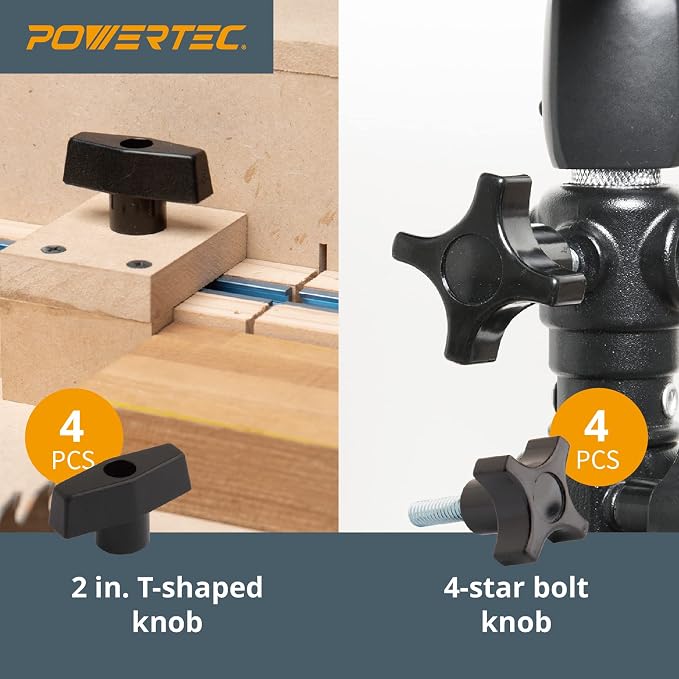 POWERTEC 71173 T Track Knob Kit, 1/4-20 Threaded Bolts and Washers, 46 Piece Set, T Track Bolts, T Track Accessories for Woodworking Jigs and Fixtures