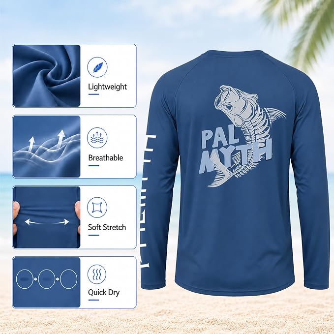 Palmyth Fishing Shirts for Men Long Sleeve UPF 50+ T Shirt Sun Protection Tee