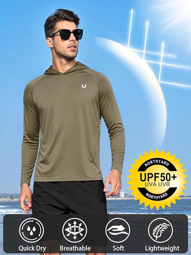 NORTHYARD Men's UPF 50+ Rash Guard Hoodie Long Sleeve Sun Protection Shirt Fishing Swim Beach Hiking Quick Dry Lightweight
