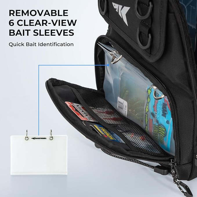 KastKing BaitSpace Fishing Sling Bag, Fishing Backpack with Rod & Beverage Holder, Tackle Bag for Fishing Gear