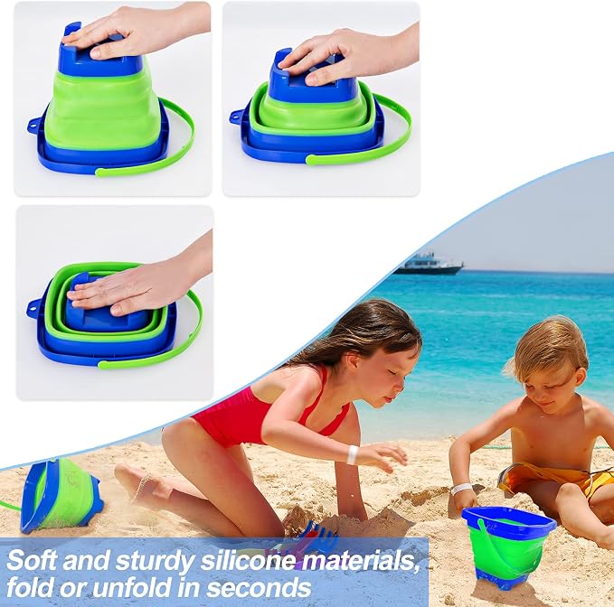 Kids Fishing Net, 2 Pack Telescopic Landing Nets with Aluminum Pole Handle, Collapsible Bucket Sand Pail, Butterfly Net, Fishing Net for Youth, Outdoor Playing