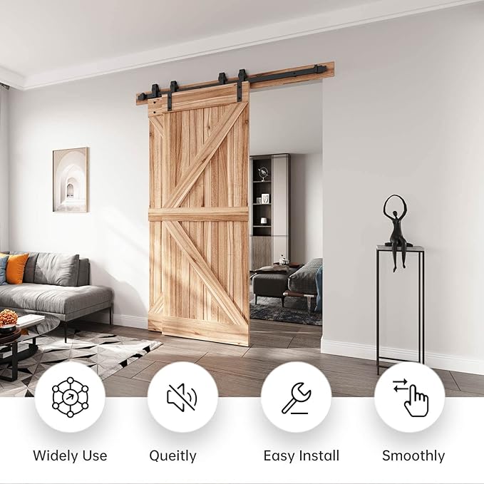 EaseLife 5.5FT Bypass Double Sliding Barn Door Hardware Kit,Single Track, Slide Smoothly Quietly, Easy Install， (5.5FT Track Kit for Double 38" Wide Door)