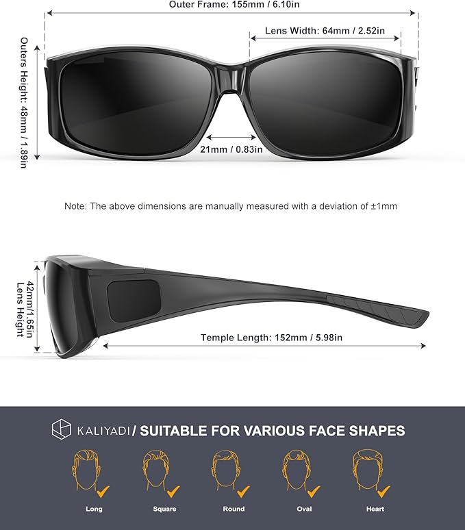 KALIYADI Polarized Sunglasses-Men Women Fit-Over-Glasses: Wrap Around Womens Sunglasses with UV400 for Driving Fishing Golf