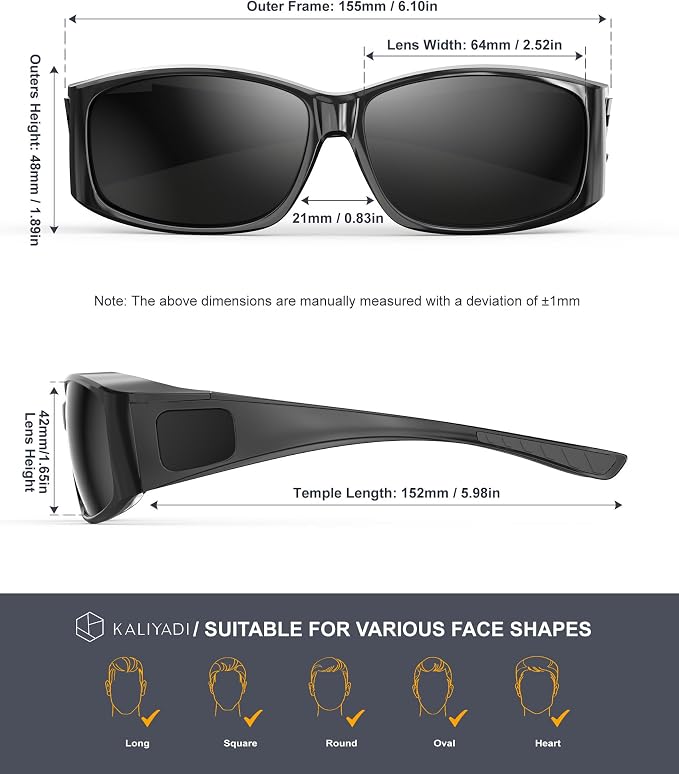 KALIYADI Polarized Sunglasses-Men Women Fit-Over-Glasses: Wrap Around Womens Sunglasses with UV400 for Driving Fishing Golf