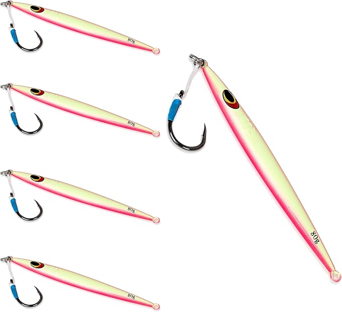 UMT Sand EEL 80g Offshore Fishing Jigs - Multi Species. Packs: 1, 5, 10. Green, Pink. Pro-Grade.