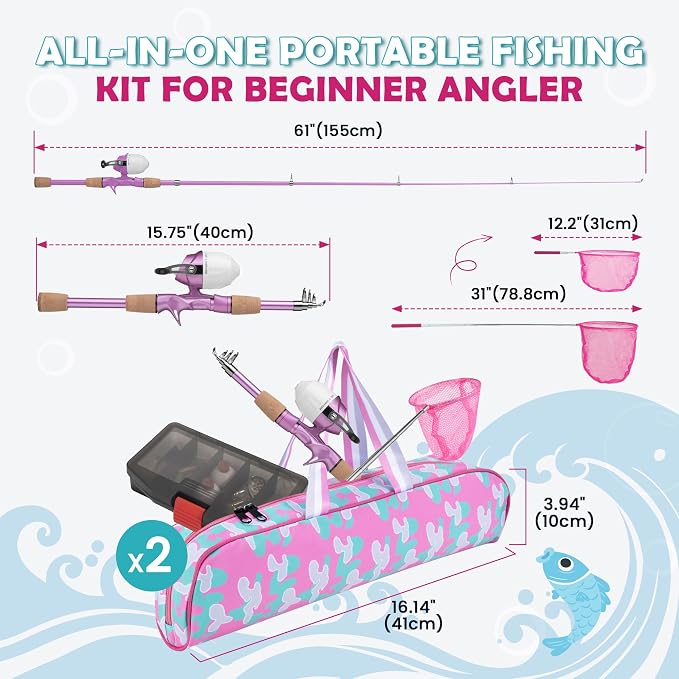 Kids Fishing Pole, Portable Telescopic Kids Fishing Poles for Boys Girls Youth, Fishing Rod and Reel Combo