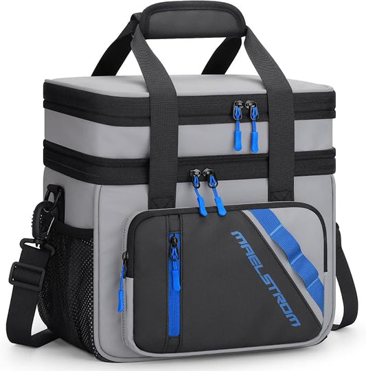 Maelstrom Lunch Box, 20L Insulated Lunch Bag for Men Women, Expandable Double Deck Leakproof Cooler Bag with 6 Pockets, Reusable Lunch Tote Bag for Work, Picnic, Travel, Grey