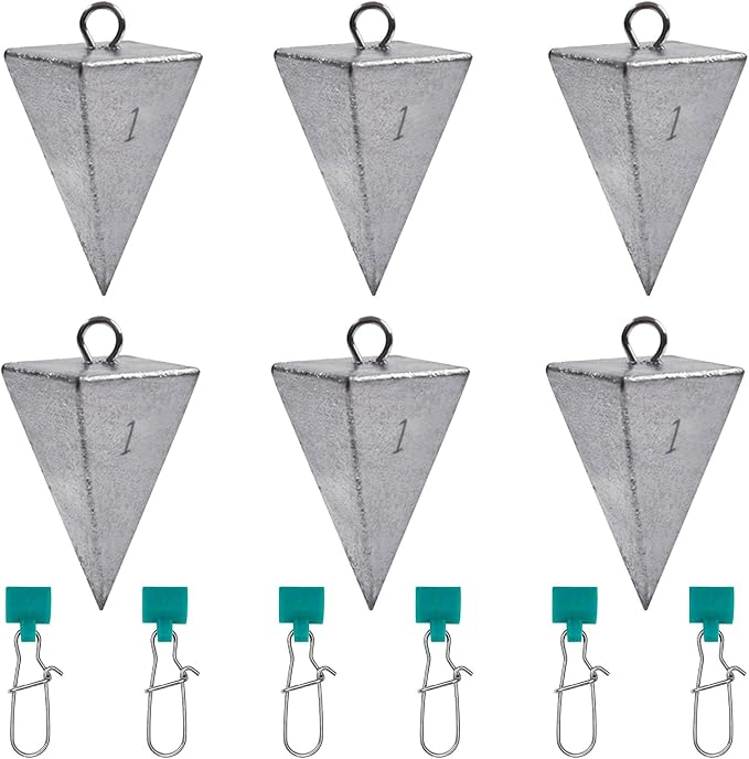 SIWIRIOM Pyramid Sinkers for Surf & Saltwater 6 Pack Fishing Weights Lead Sinkers with Slider Universal Connectors, Fishing Weights Assortment Kits Fishing Gear Tackle 1oz 2oz 3oz