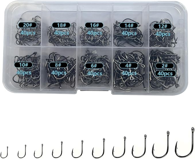 Dyxssm Small Fishing Hooks for Freshwater, 1000pcs 600pcs 400pcs Trout Fish Hook Set, 10 Sizes #2-#20