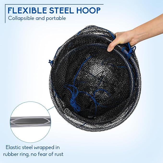 QualyQualy Foldable Fishing Net, Landing Fishing Pier Nets 31"/40" Hoop, Drop Net for Pulling Up Fish with Rope, Portable Bridge Fishing Net for Minnows, Crawfish, Shrimp